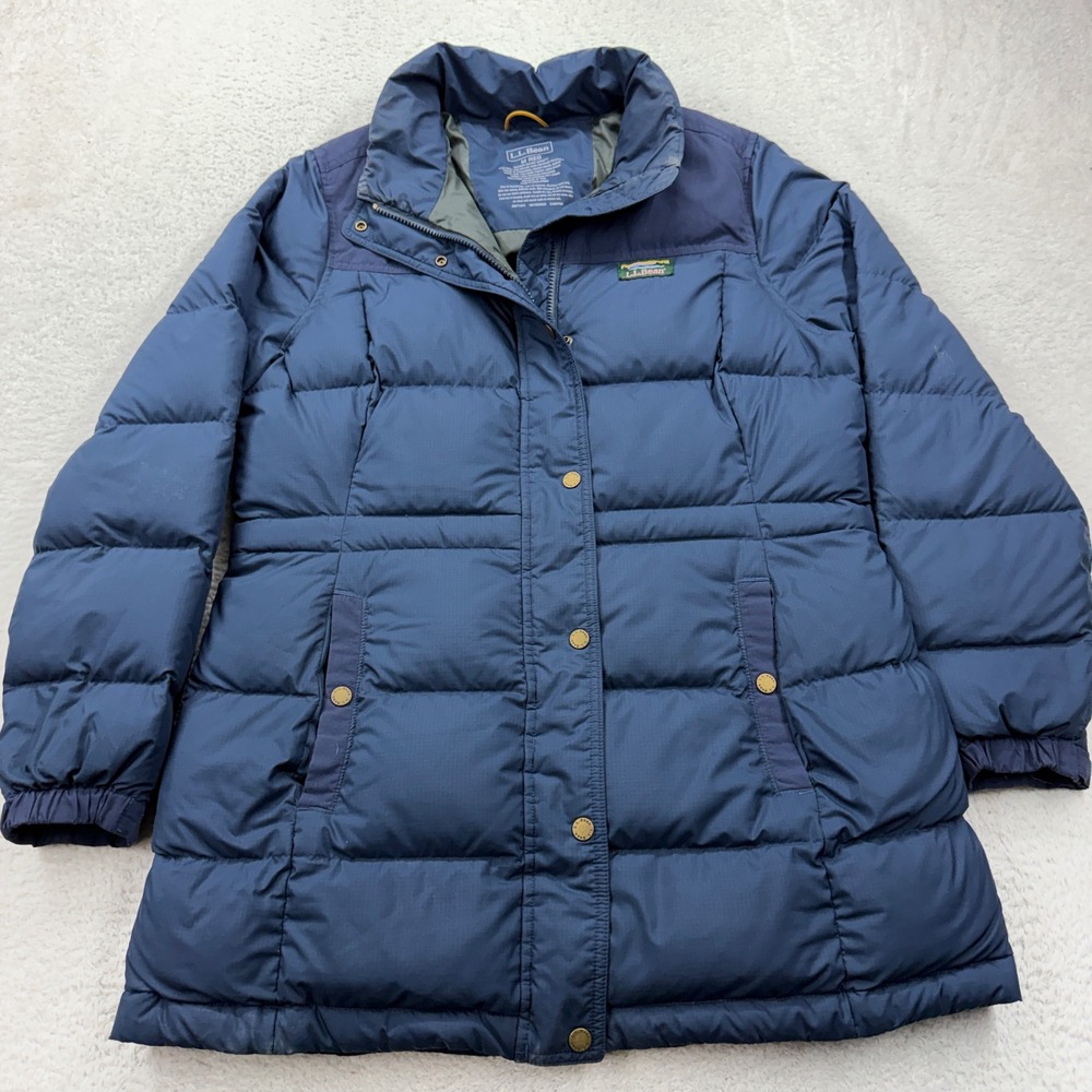 LL Bean Womens DownTek Puffer Coat‎ Navy Blue Down Insulated Parka Size M 505277